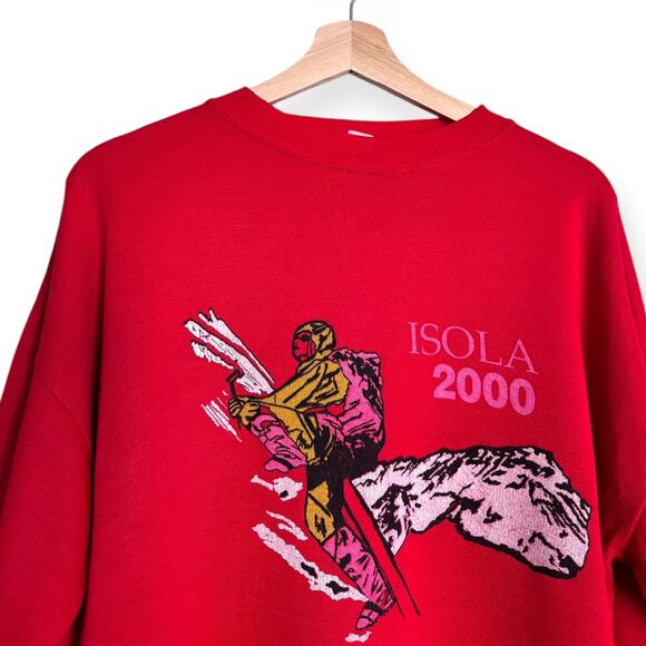 Vintage Red Isola 2000 French Ski Resort Crew Neck Sweatshirt Men's Size M - Picture 3 of 9